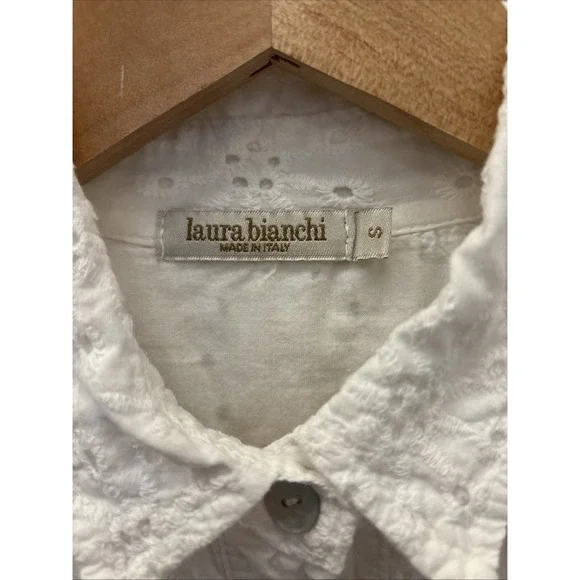 Laura Bianchi Italy Eyelet Midi Dress White Cotton Tiered Cottagecore Lined Sz S - Picture 2 of 16